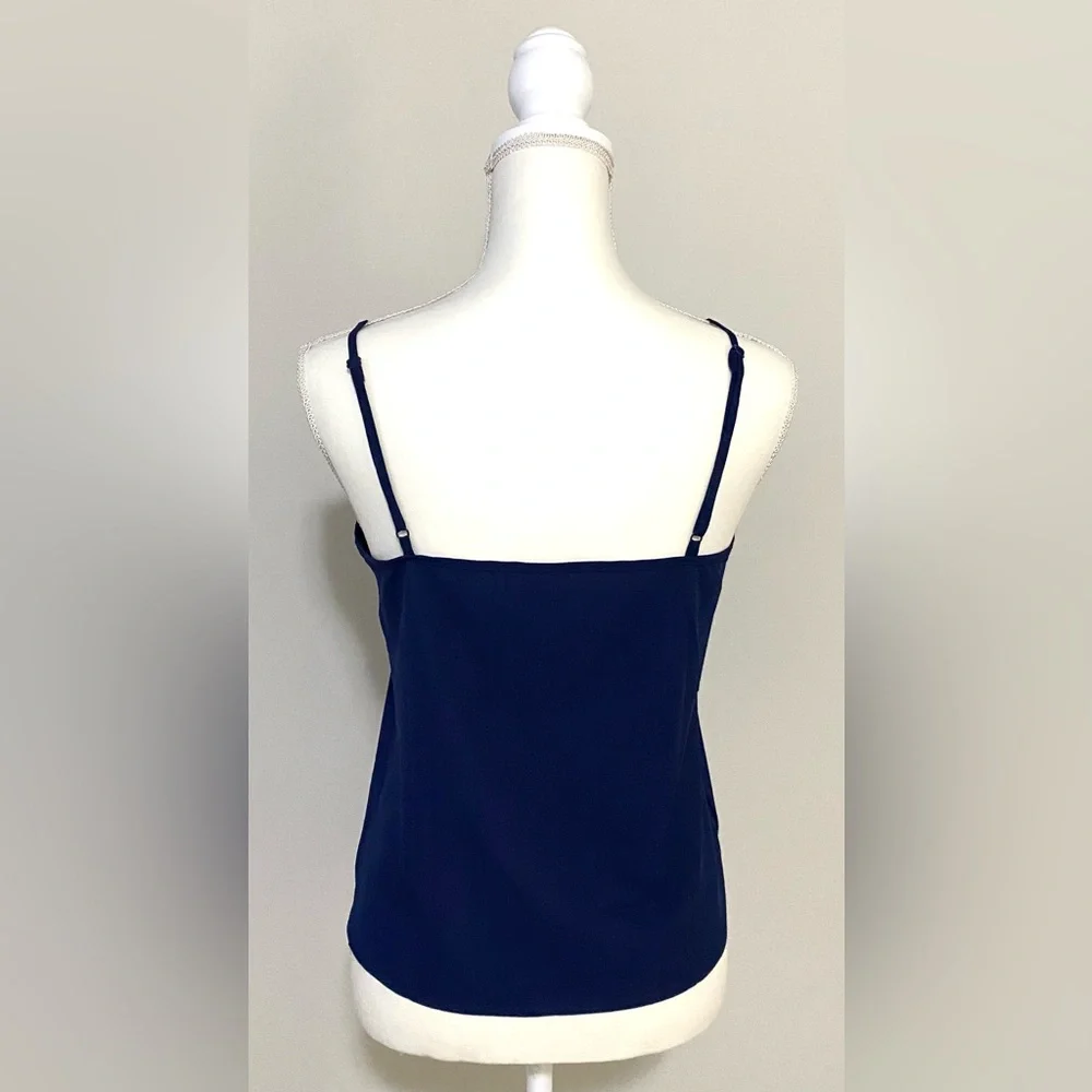 Paper Crane Womens S Solid Navy Blue Sheer Ruffle Cami Top Boho-chic Preppy - Picture 8 of 16
